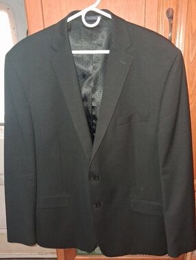 Collection By Michael Strahan Classic Black Two-Button Wool Blend Blazer 48R